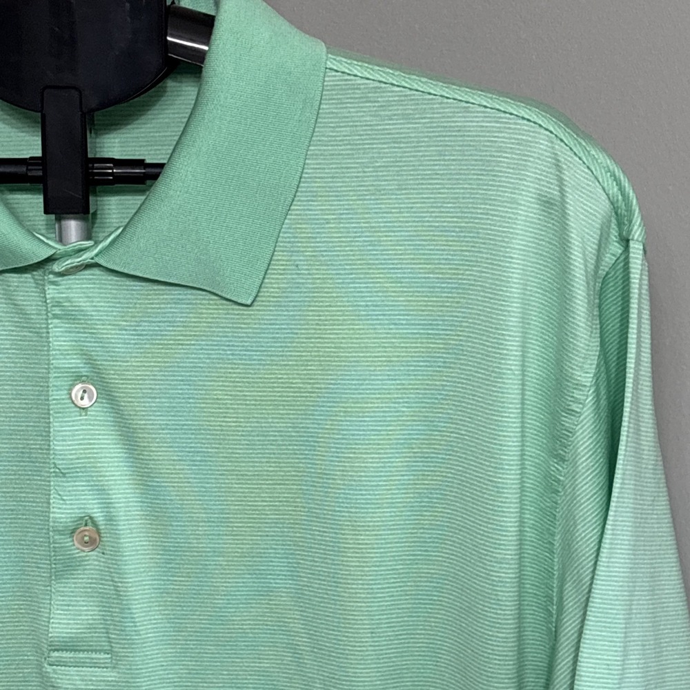 Peter Millar Polo Shirt Mens XL Green Stripe Short Sleeve Golf Cotton Stretch - Picture 2 of 7